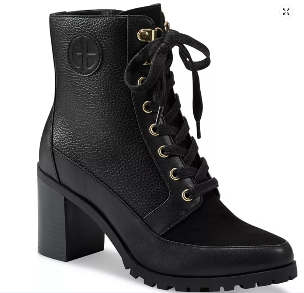 Giani Bernini Boots Women's Size 8.5 Black Keegannp Combat Lace Up Block Heel